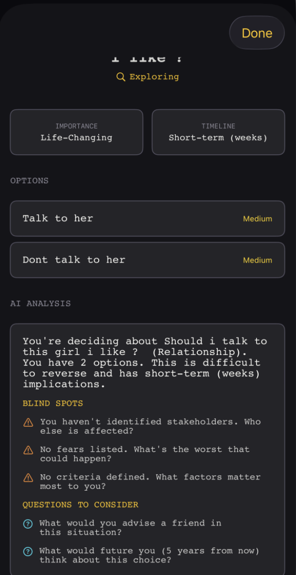 Decision engine with AI analysis